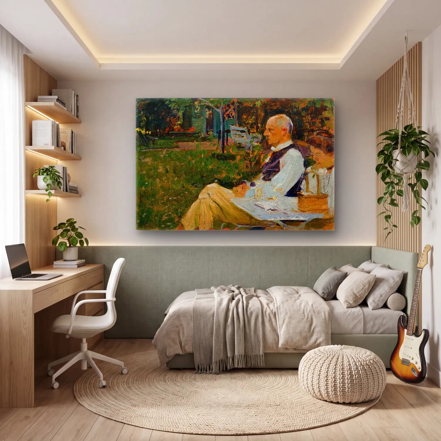 Empresyonist Erkek Portresi – Yeşil Tonlar cam tablo — genç odasında