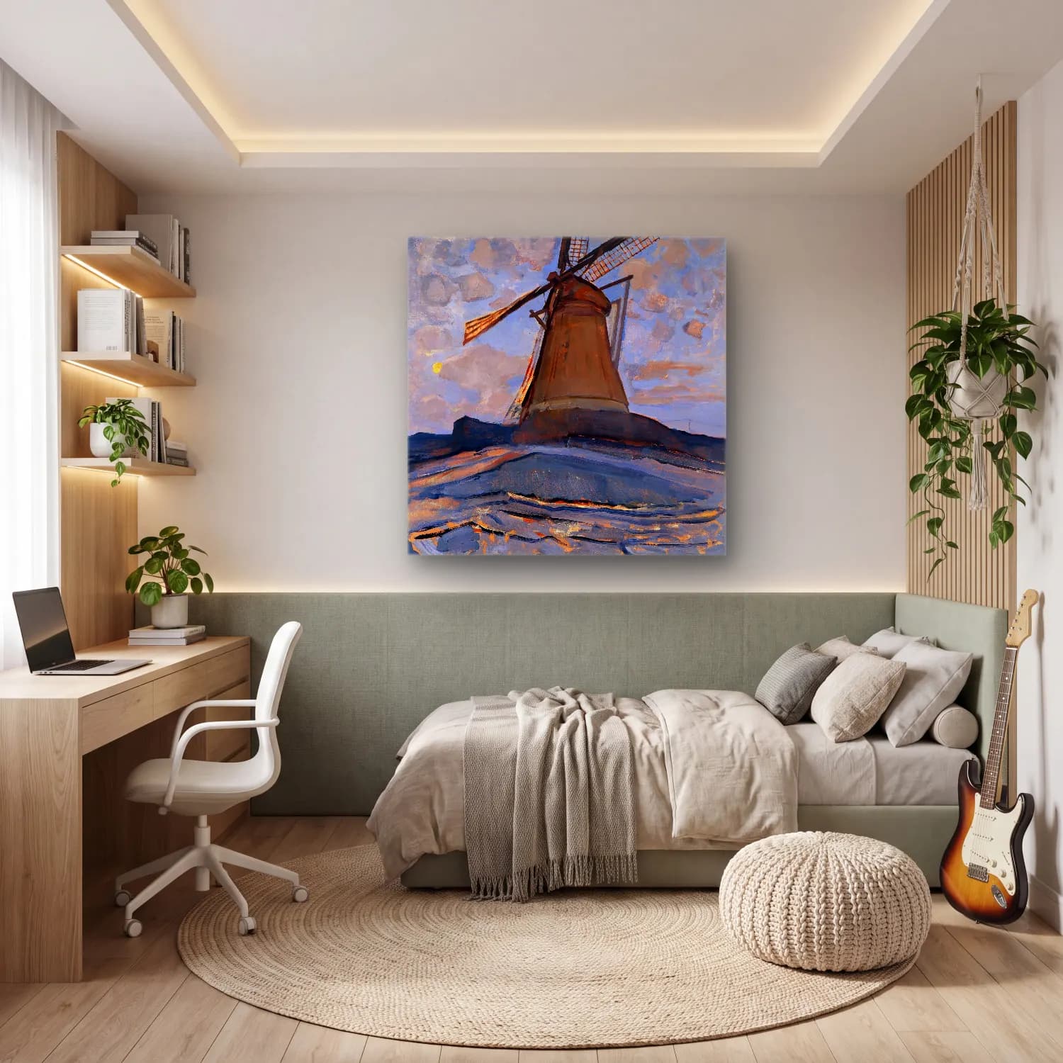 Yağlı Boya Deniz Feneri No. 8 cam tablo — genç odasında