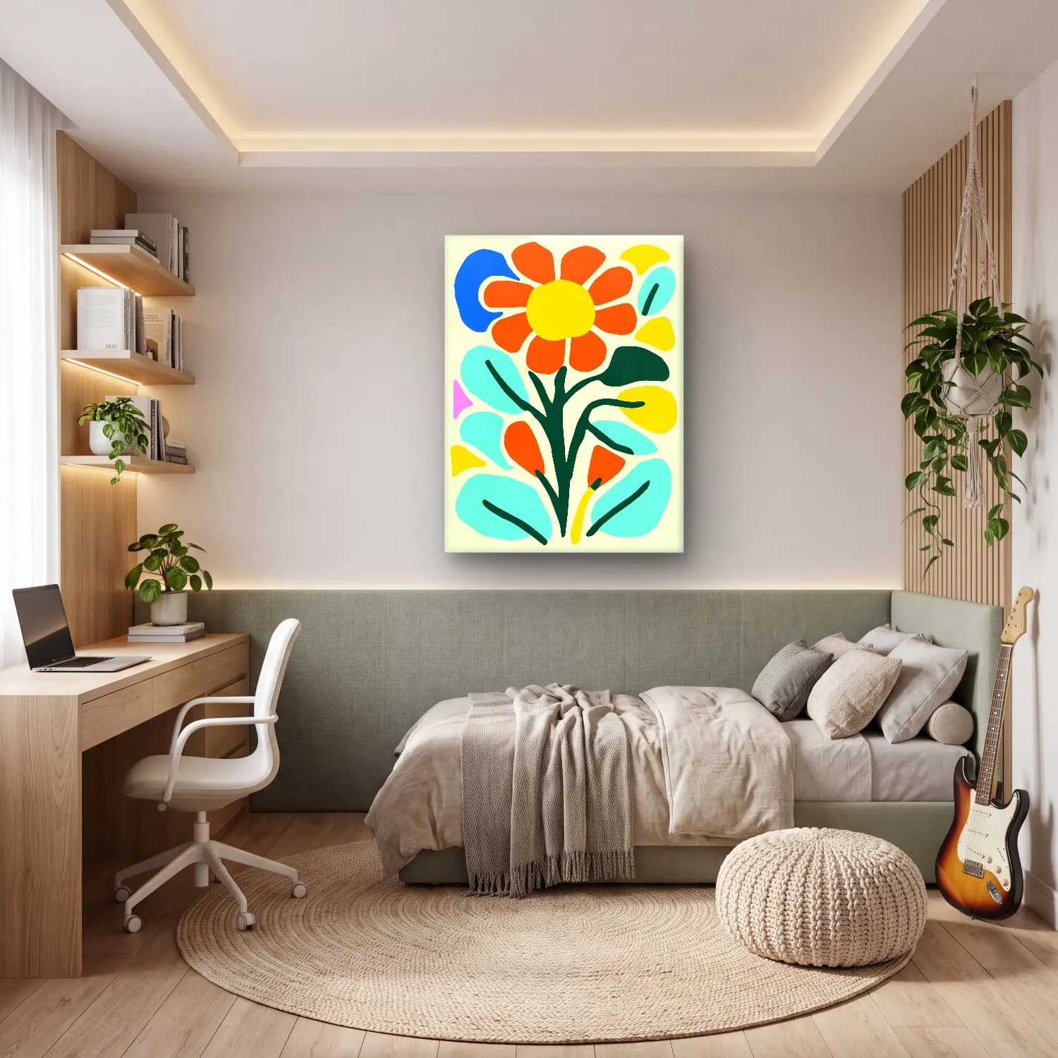 Boho Çiçek Deseni No. 53 cam tablo — genç odasında