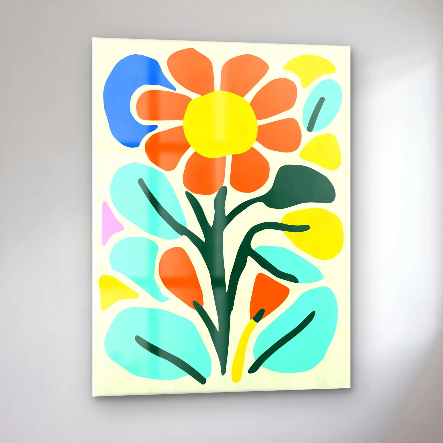 Boho Çiçek Deseni No. 53 cam tablo — sol açıdan görünüm