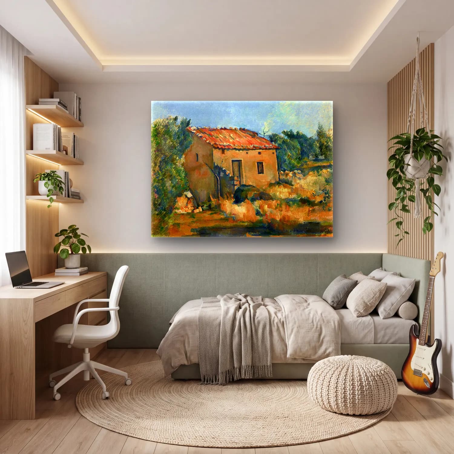 Yağlı Boya Kır Evi No. 47 cam tablo — genç odasında
