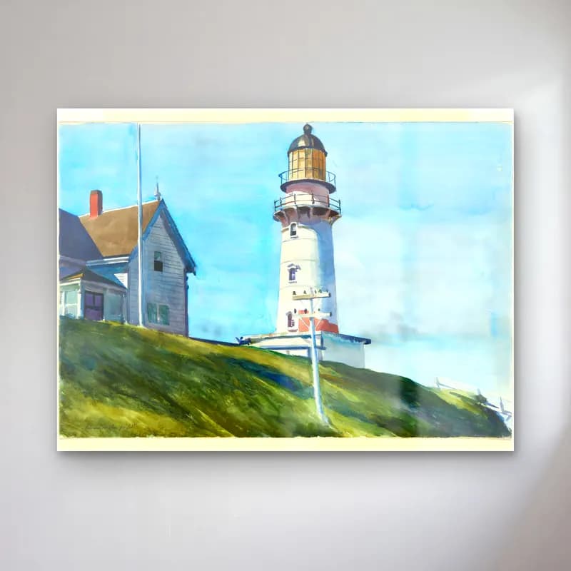 Suluboya Deniz Feneri – Pastel Tonlar cam tablo — Suluboya Deniz Feneri – Pastel Tonlar — suluboya deniz feneri