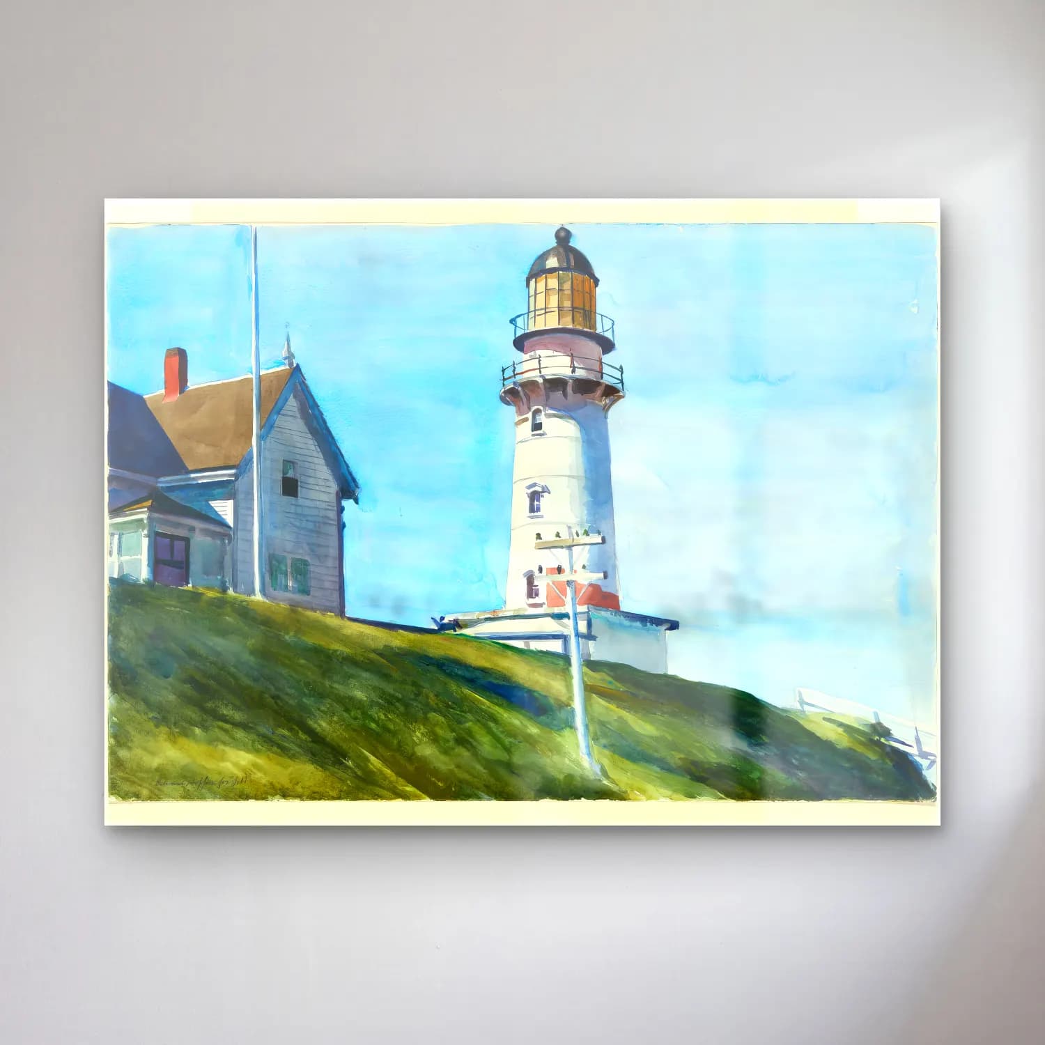Suluboya Deniz Feneri – Pastel Tonlar cam tablo — Suluboya Deniz Feneri – Pastel Tonlar — suluboya deniz feneri