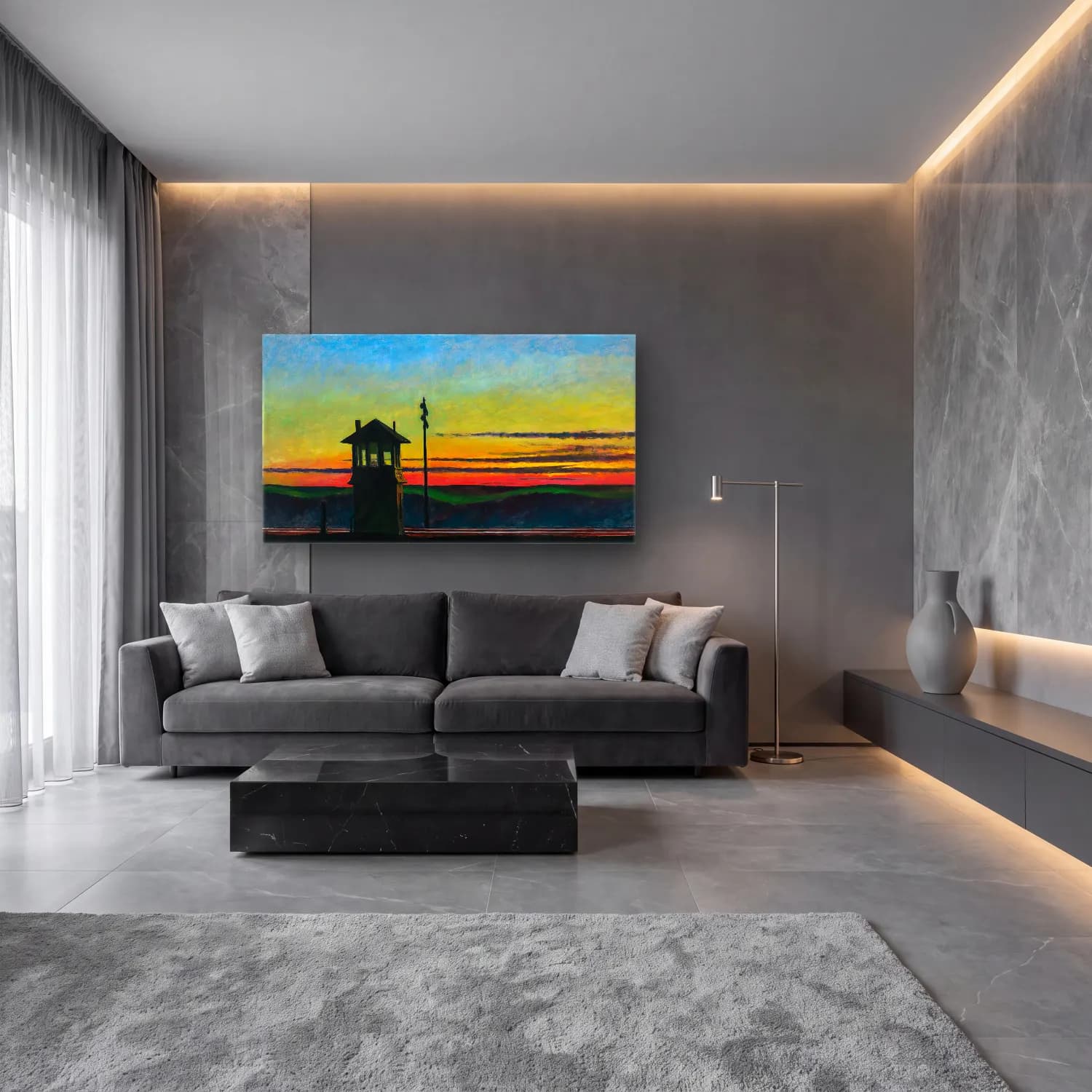 Yağlı Boya Renk Alanları – Pastel Tonlar cam tablo — lüks salon duvarında