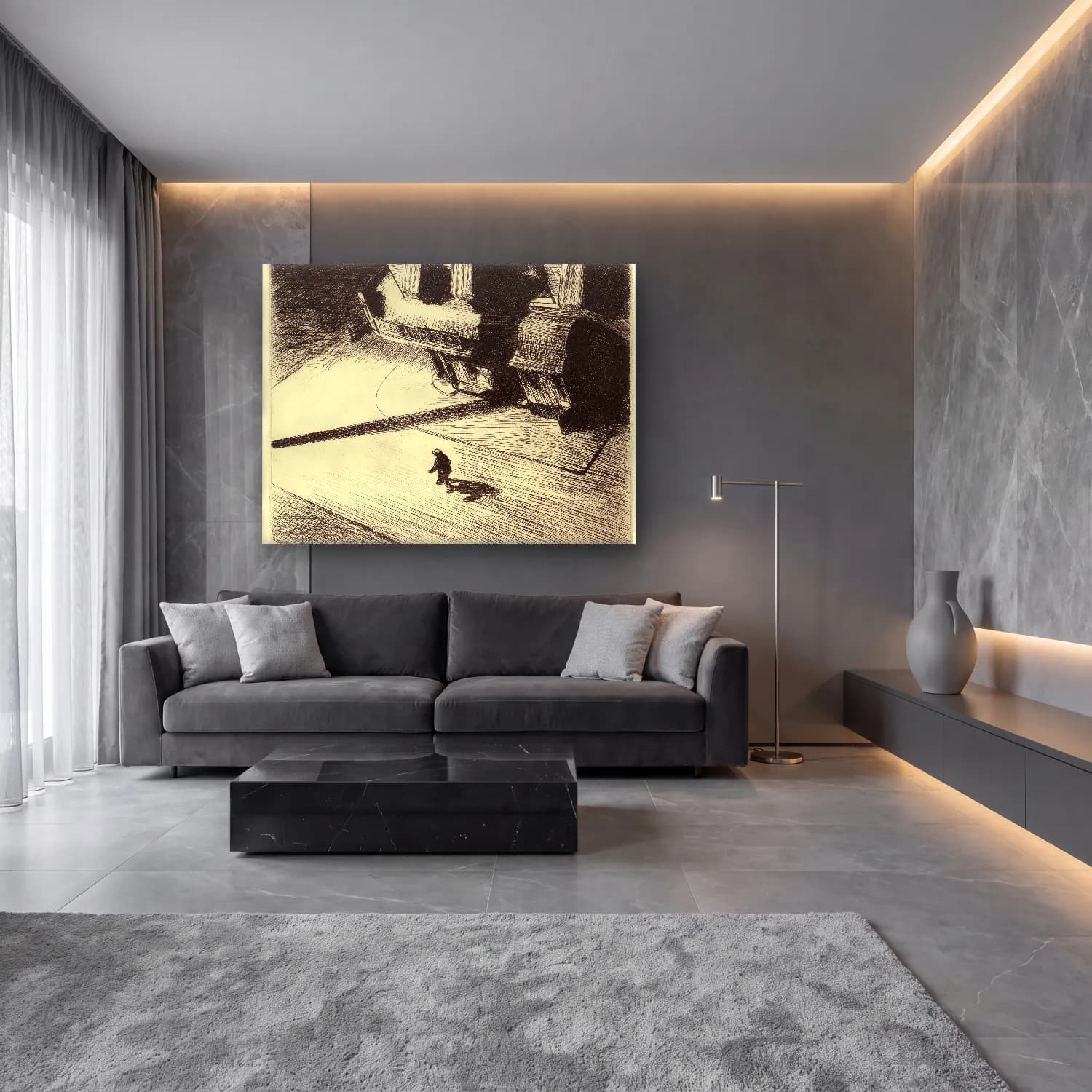 Siyah Beyaz Gece Şehir – Siyah Beyaz Tonlar cam tablo — lüks salon duvarında