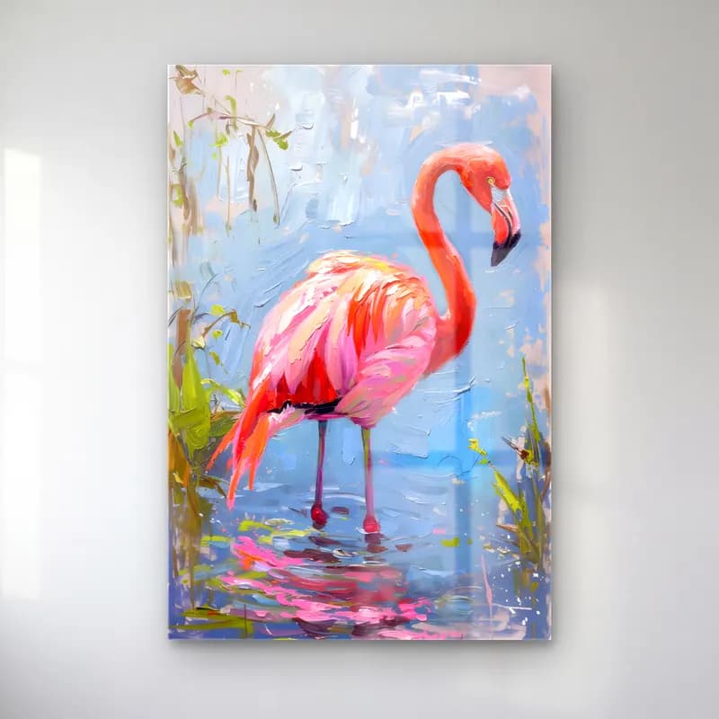 Yağlı Boya Flamingo No. 5 cam tablo — Yağlı Boya Flamingo No. 5 — yağlı boya flamingo