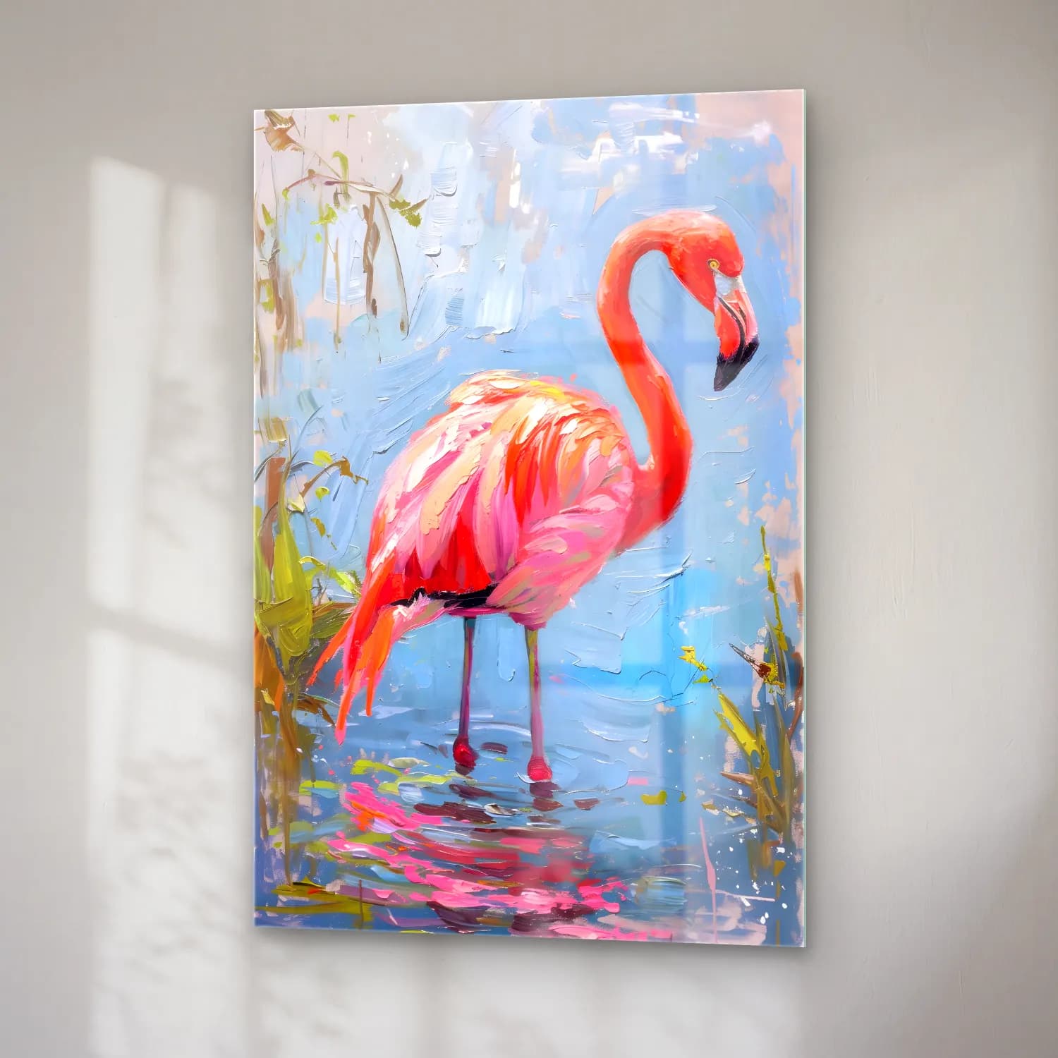 Yağlı Boya Flamingo No. 5 cam tablo — sağ açıdan görünüm