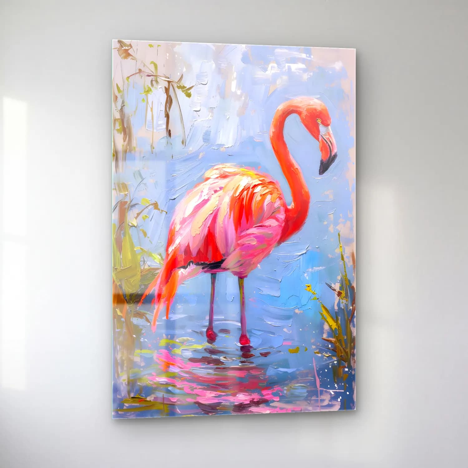 Yağlı Boya Flamingo No. 5 cam tablo — sol açıdan görünüm