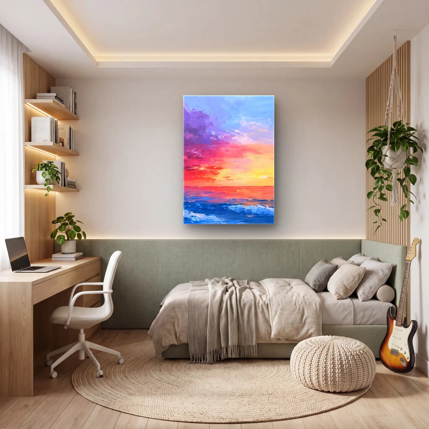 Empresyonist Gün Batımı Gökyüzü – Pastel Tonlar cam tablo — genç odasında
