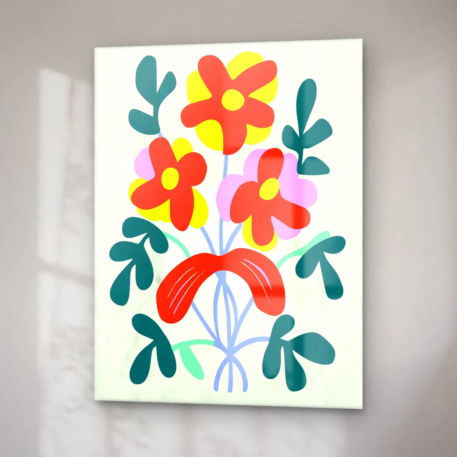 Boho Çiçek Deseni No. 55 cam tablo — sağ açıdan görünüm