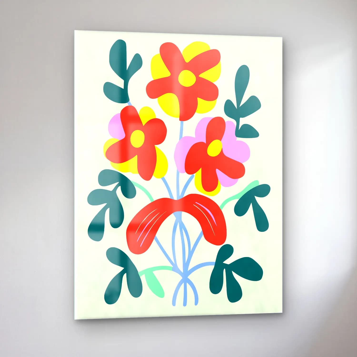 Boho Çiçek Deseni No. 55 cam tablo — sol açıdan görünüm