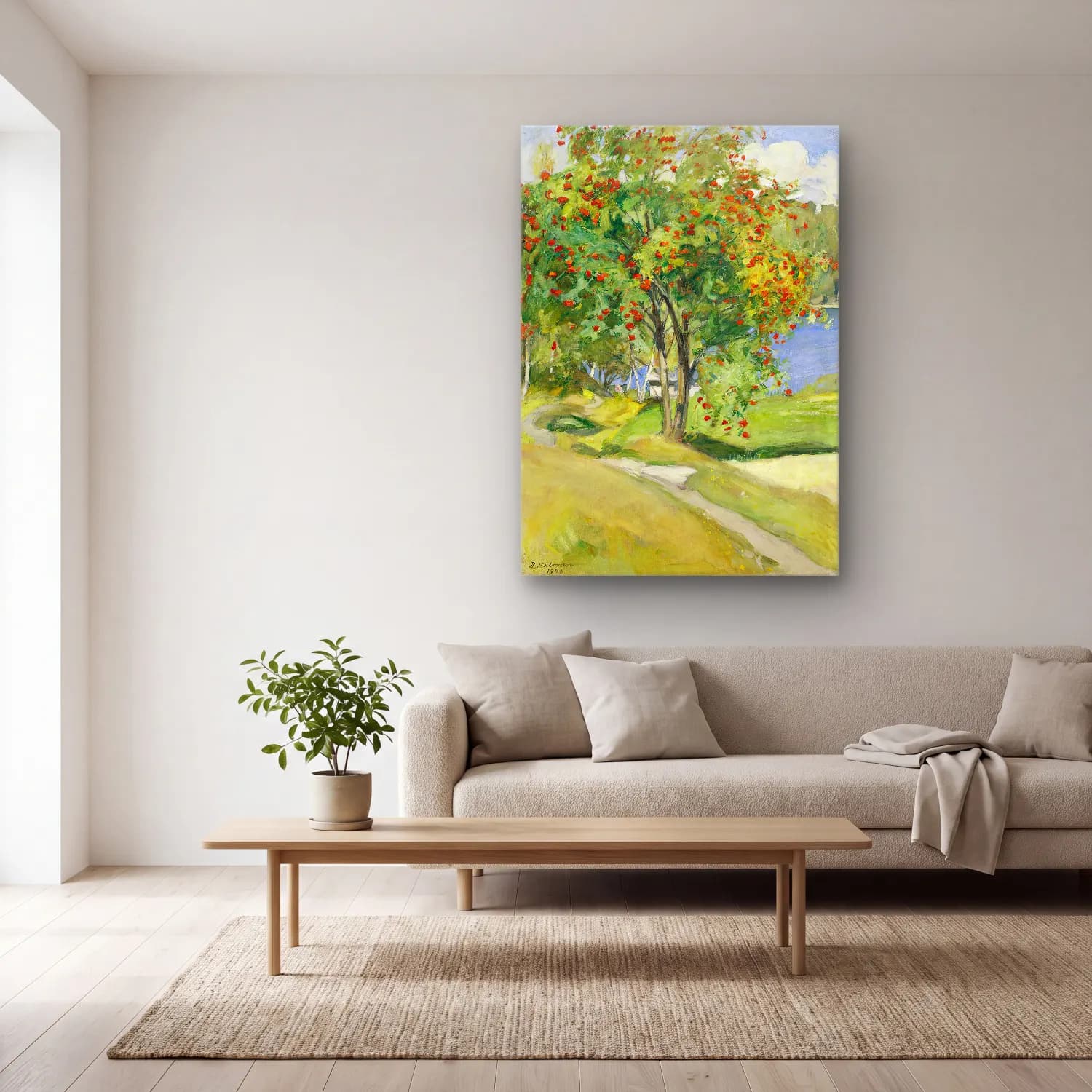 Empresyonist Kirazlar cam tablo — açık renk salonda