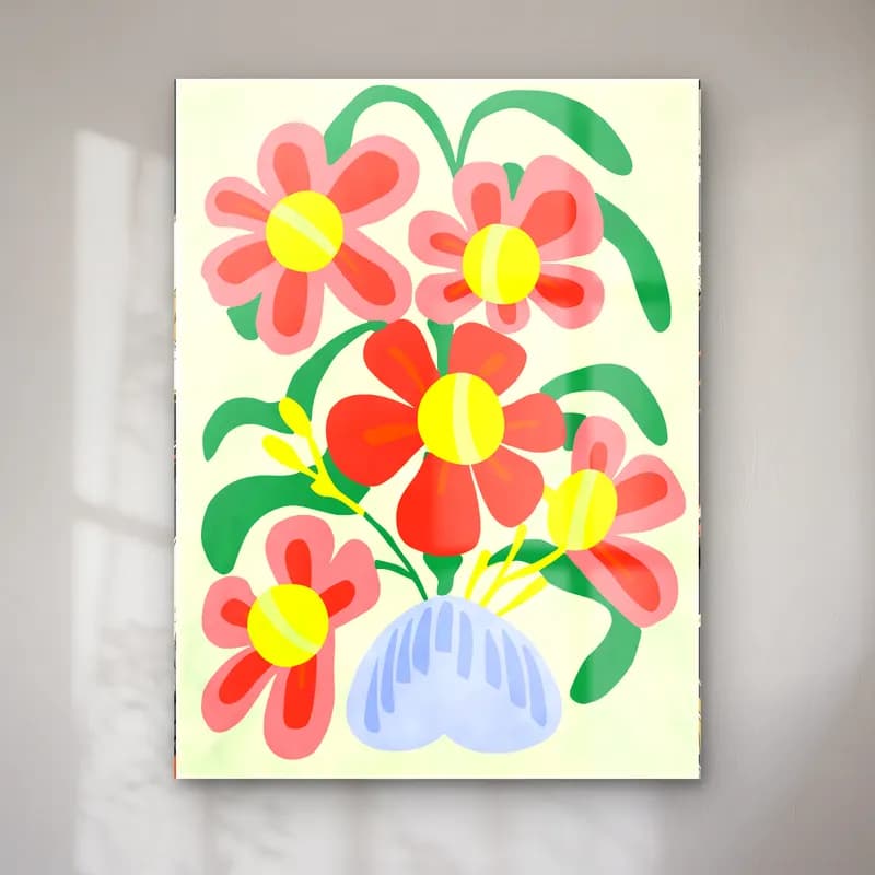 Retro Vazoda Çiçek Buketi – Pembe Tonlar cam tablo — Retro Vazoda Çiçek Buketi – Pembe Tonlar — retro vazoda çiçek buketi