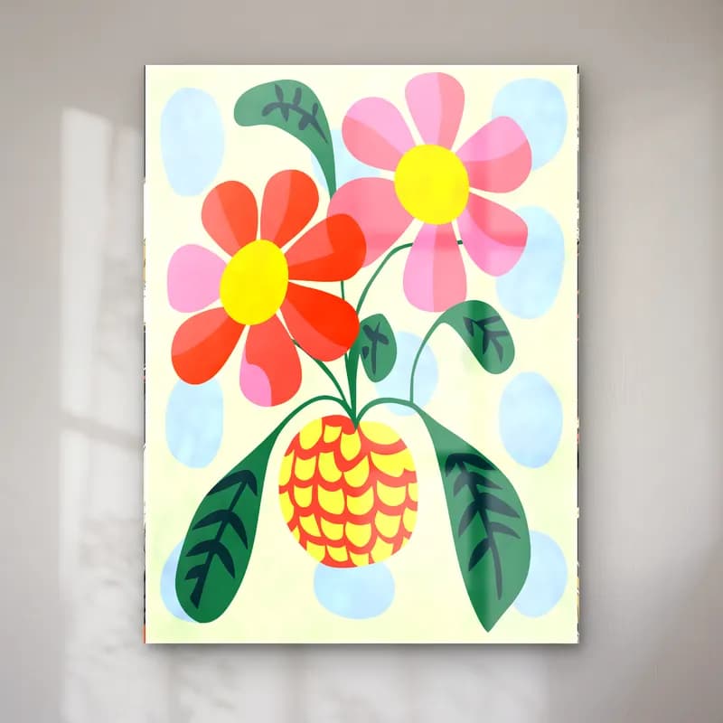Retro Çiçek Deseni No. 48 cam tablo — Retro Çiçek Deseni No. 48 — retro çiçek deseni