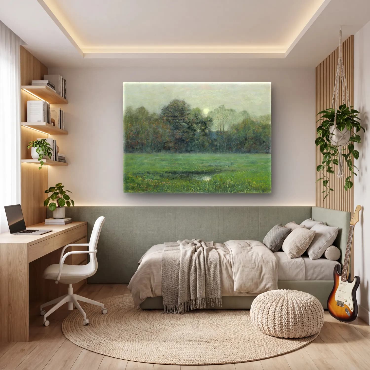 Empresyonist Sisli Orman – Pastel Tonlar cam tablo — genç odasında