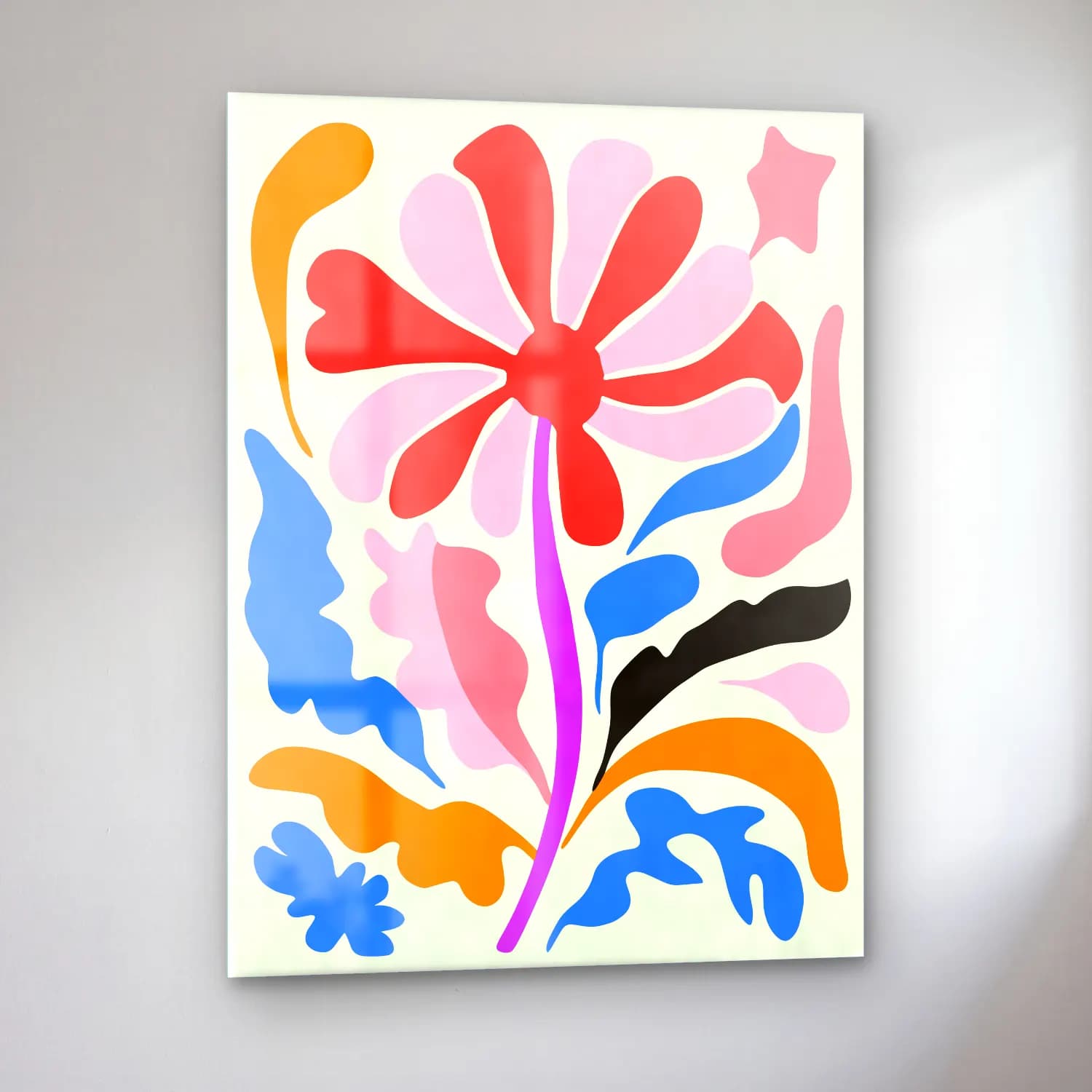 Boho Çiçek Deseni No. 56 cam tablo — sol açıdan görünüm