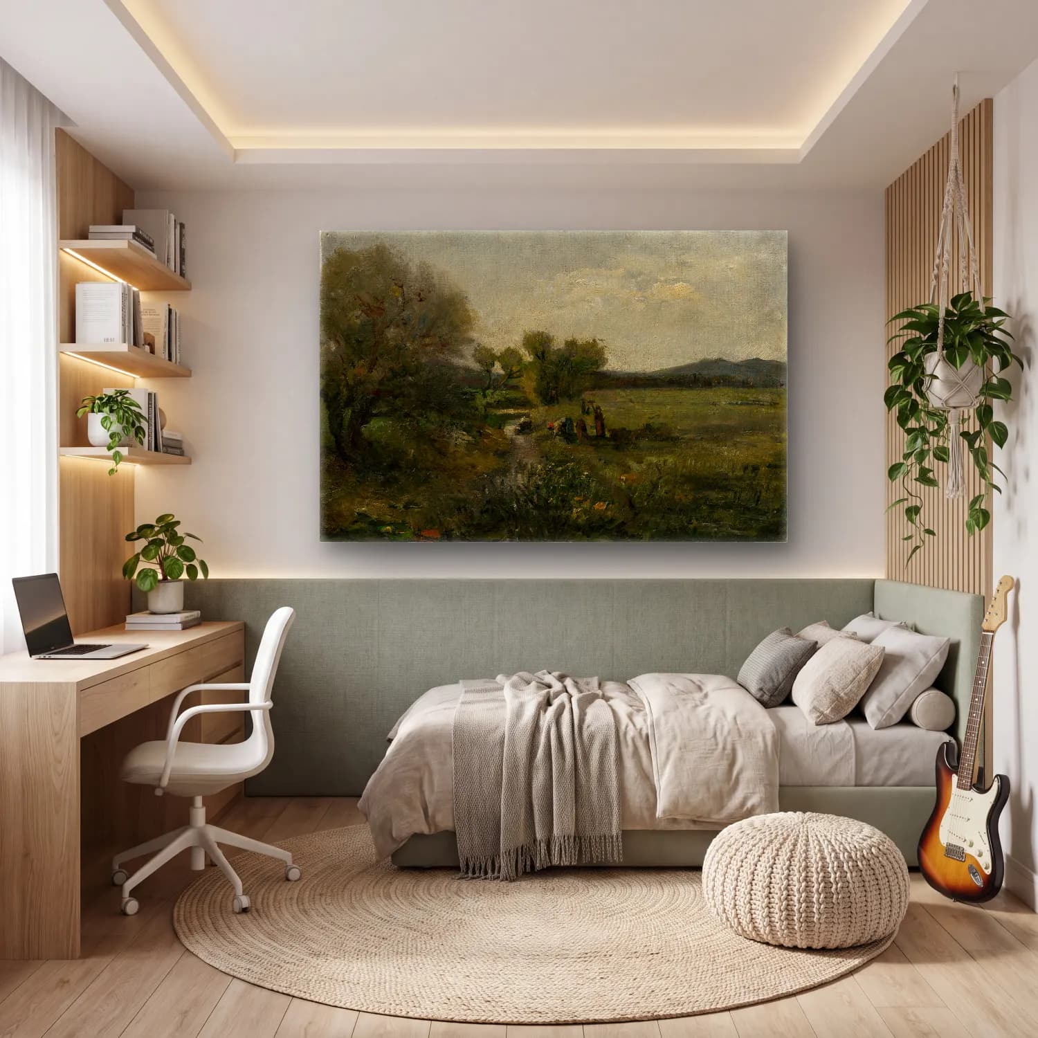 Yağlı Boya Kır Evi No. 52 cam tablo — genç odasında