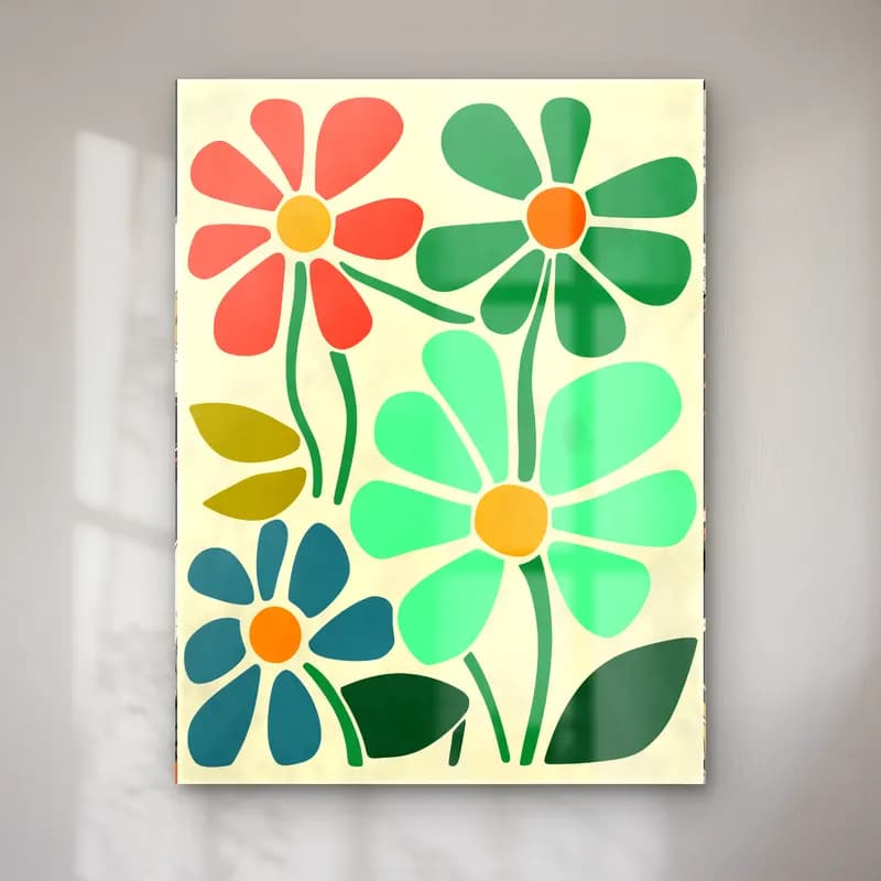 Retro Çiçek Deseni No. 51 cam tablo — Retro Çiçek Deseni No. 51 — retro çiçek deseni