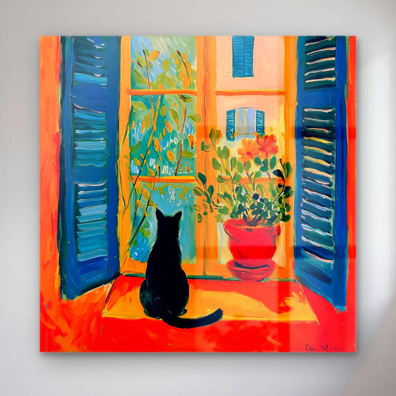 Empresyonist Kedi – Turuncu Tonlar cam tablo — Empresyonist Kedi – Turuncu Tonlar — empresyonist kedi