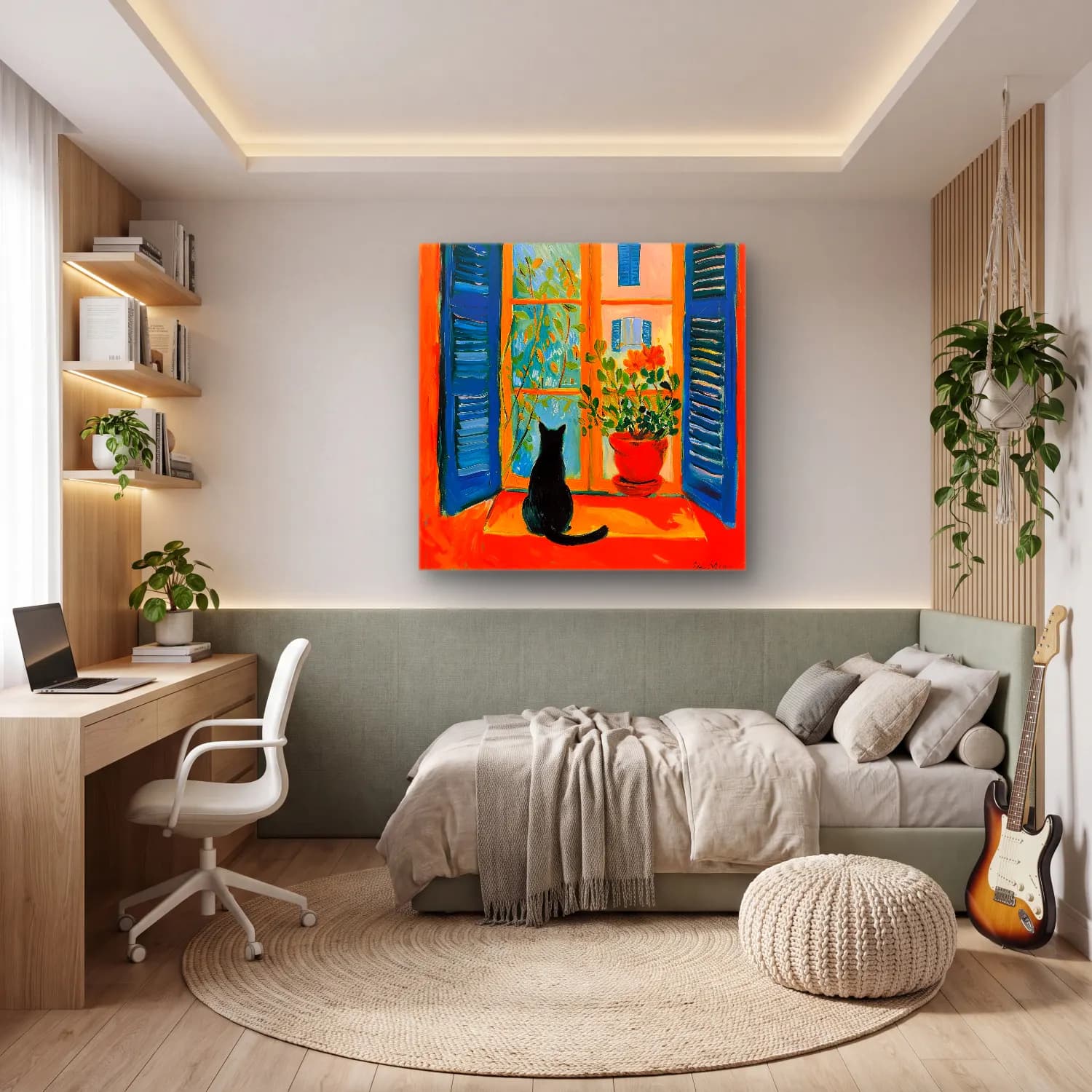 Empresyonist Kedi – Turuncu Tonlar cam tablo — genç odasında
