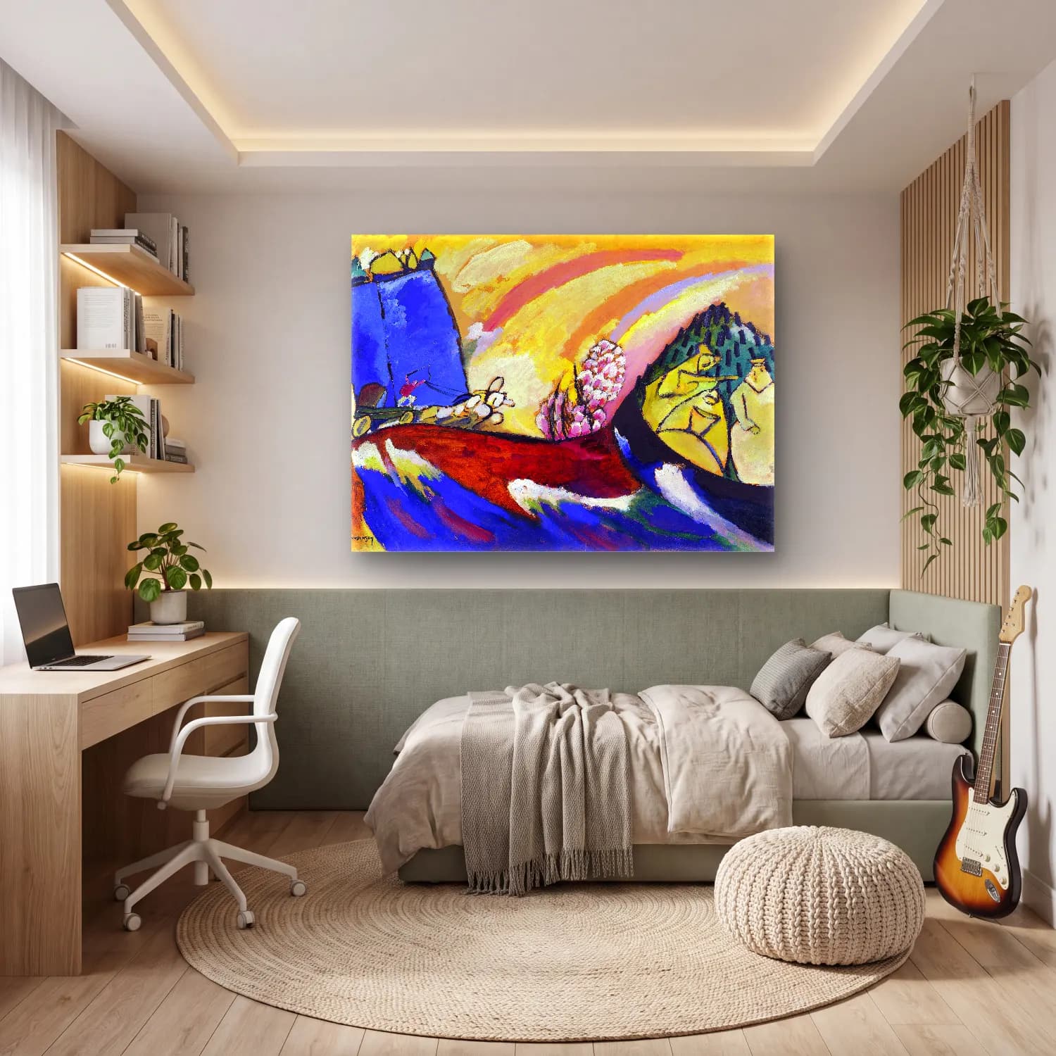 Modern Soyut Manzara No. 28 cam tablo — genç odasında