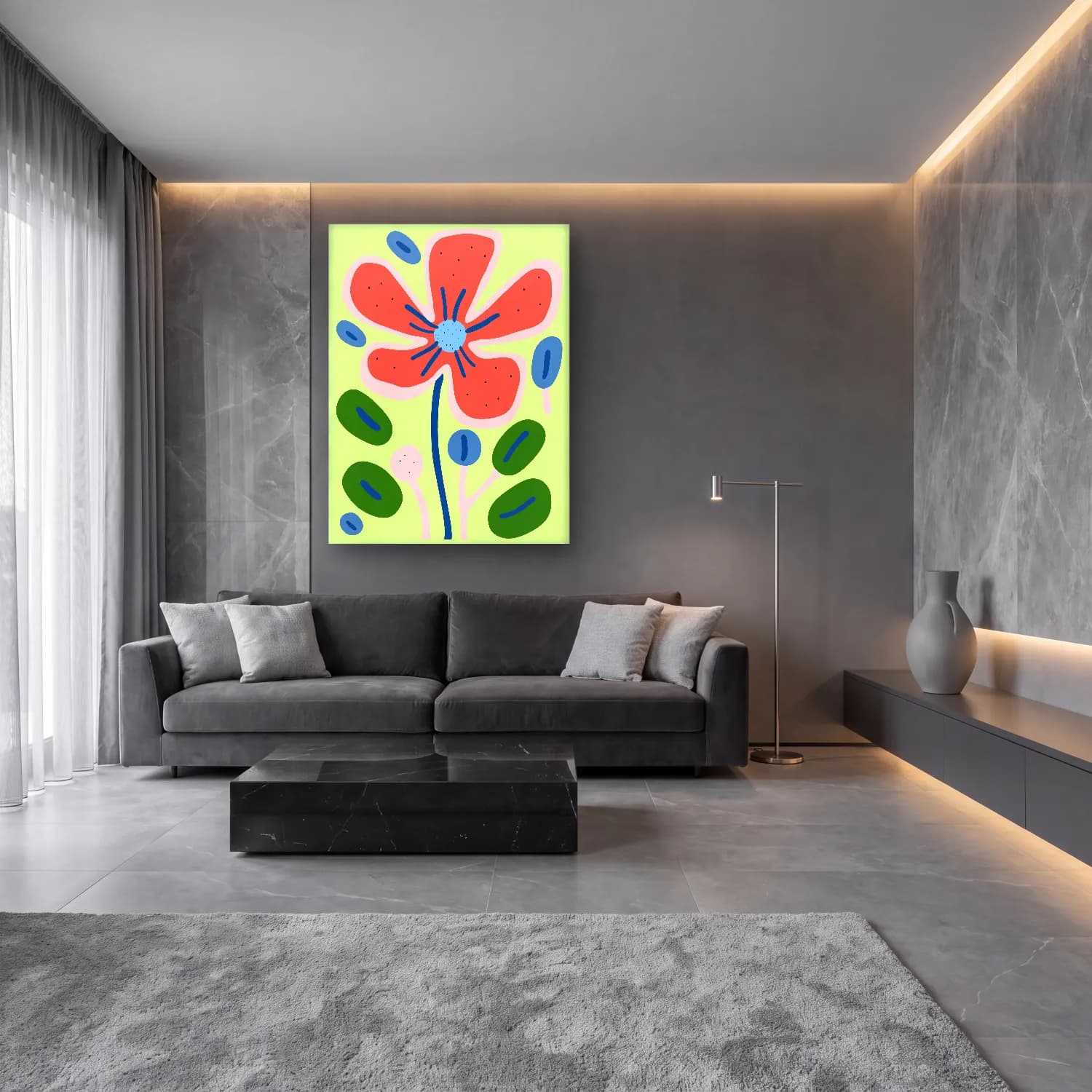 Botanik İllüstrasyon Çiçek Deseni No. 28 cam tablo — lüks salon duvarında
