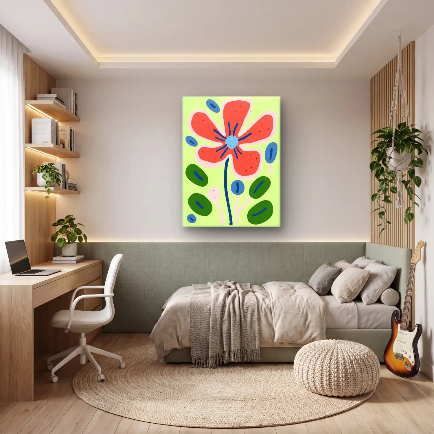 Botanik İllüstrasyon Çiçek Deseni No. 28 cam tablo — genç odasında
