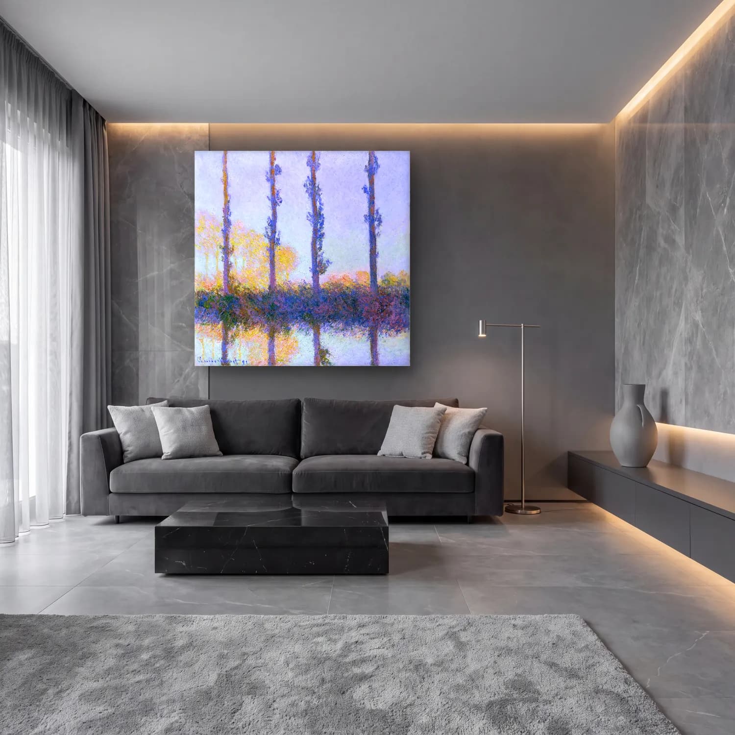 Claude Monet – The Four Trees cam tablo — lüks salon duvarında