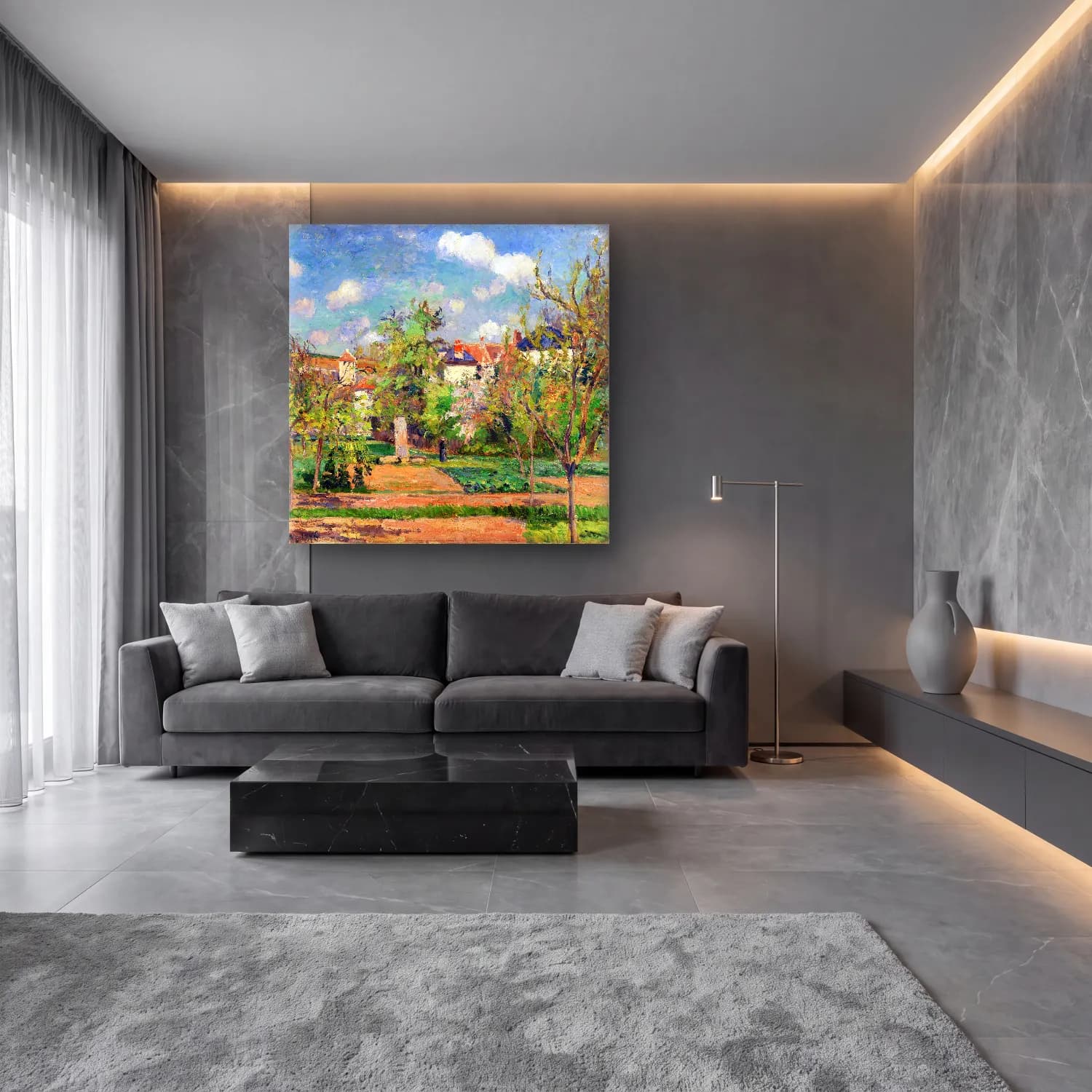 Camille Pissarro – The Garden in the sun, Pontoise cam tablo — lüks salon duvarında