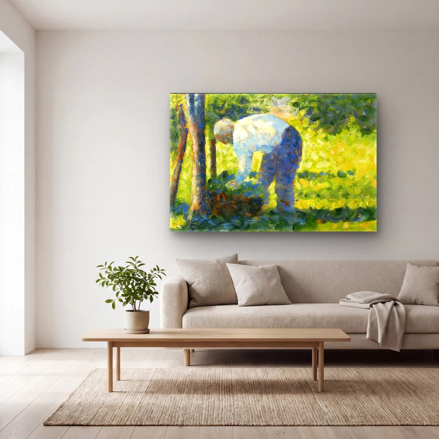 Georges Seurat – The Gardener (ca. 1882–1883) cam tablo — açık renk salonda