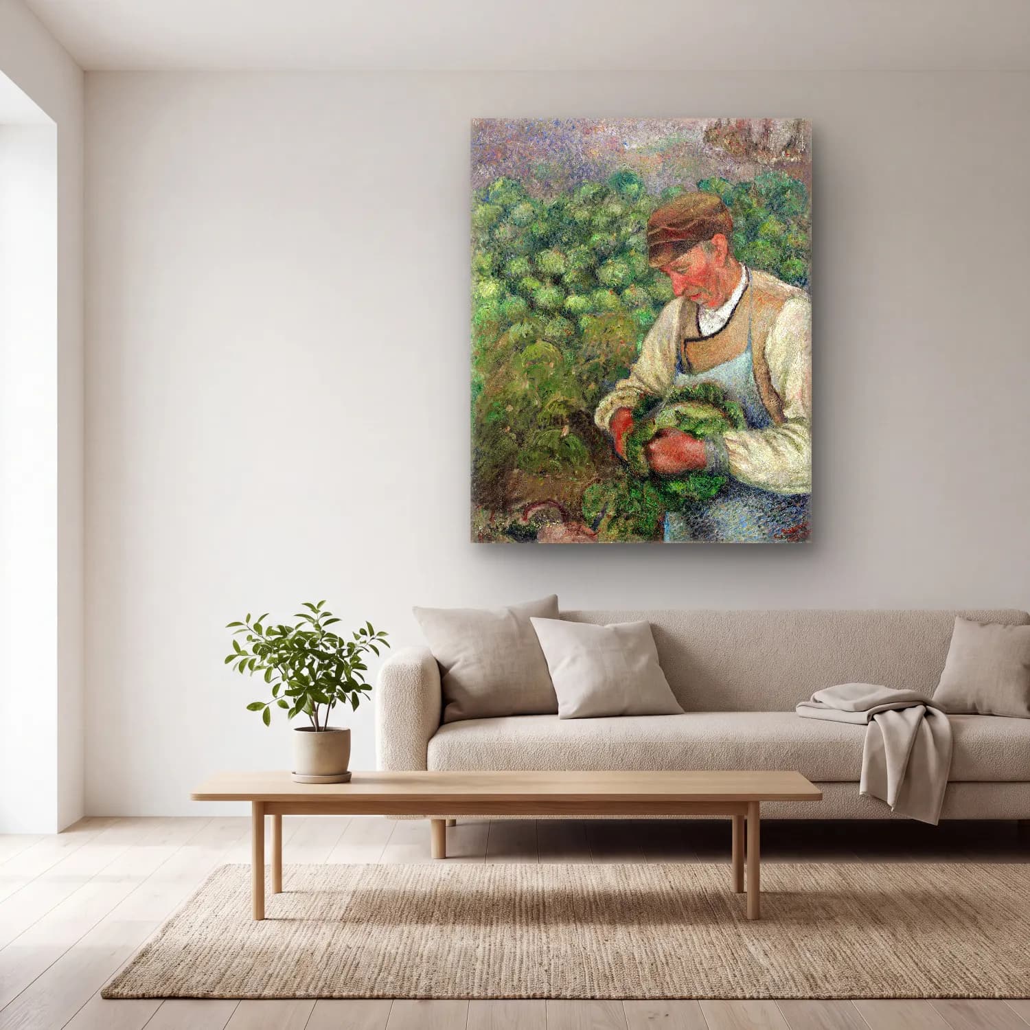 The Gardener – Old Peasant with Cabbage cam tablo — açık renk salonda
