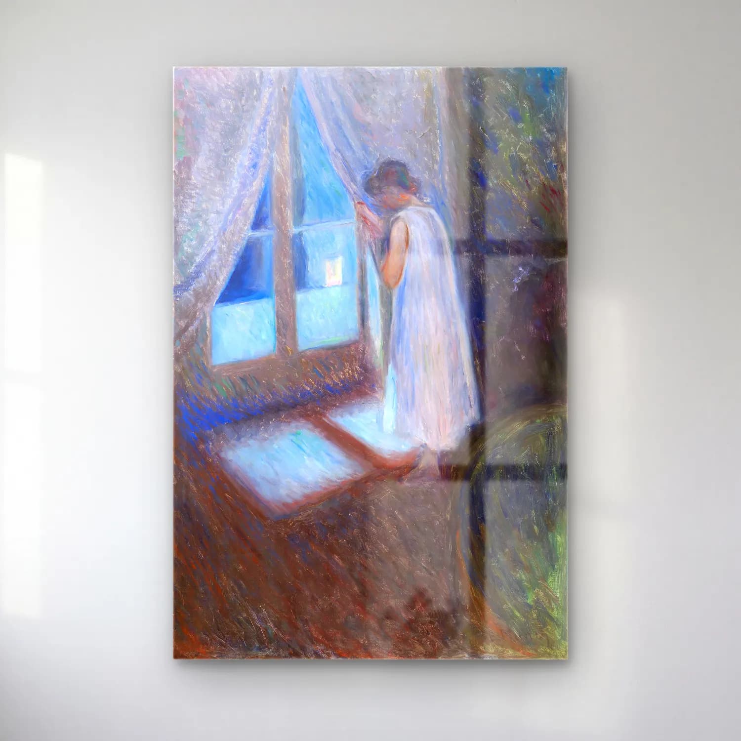 Edvard Munch – The Girl by the Window – Pastel Tonlar cam tablo — Edvard Munch – The Girl by the Window – Pastel Tonlar — empresyonist elbiseli kadın