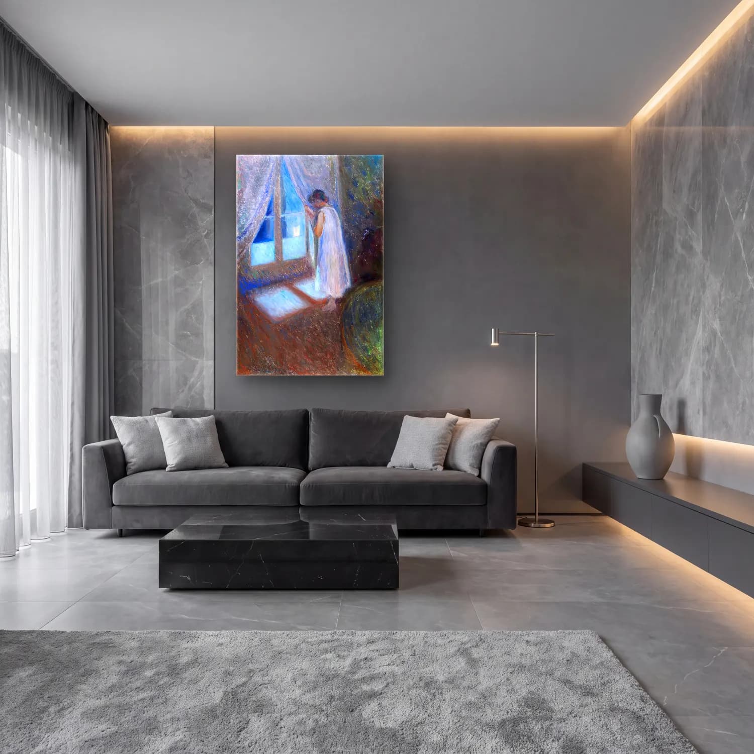 Edvard Munch – The Girl by the Window – Pastel Tonlar cam tablo — lüks salon duvarında