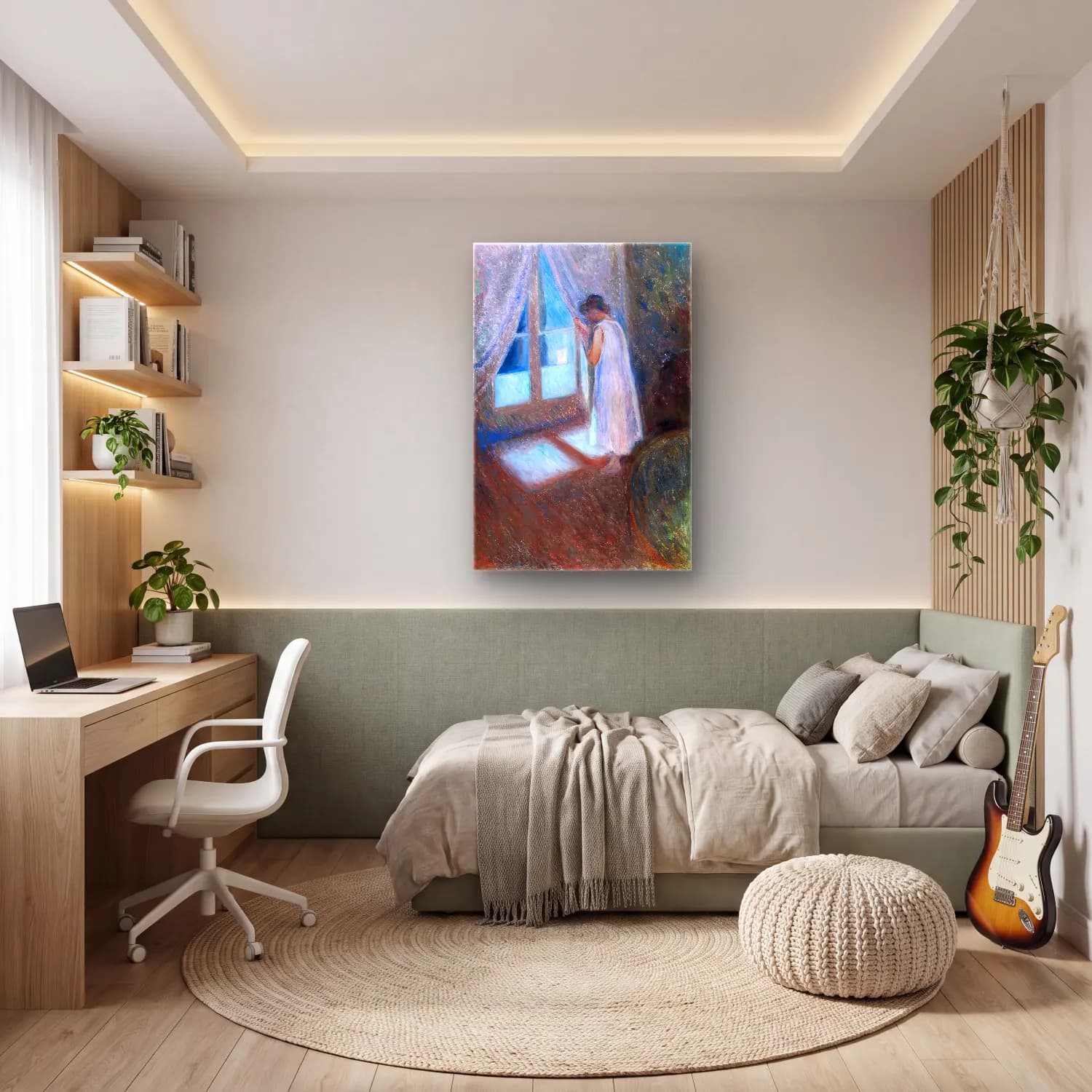 Edvard Munch – The Girl by the Window – Pastel Tonlar cam tablo — genç odasında