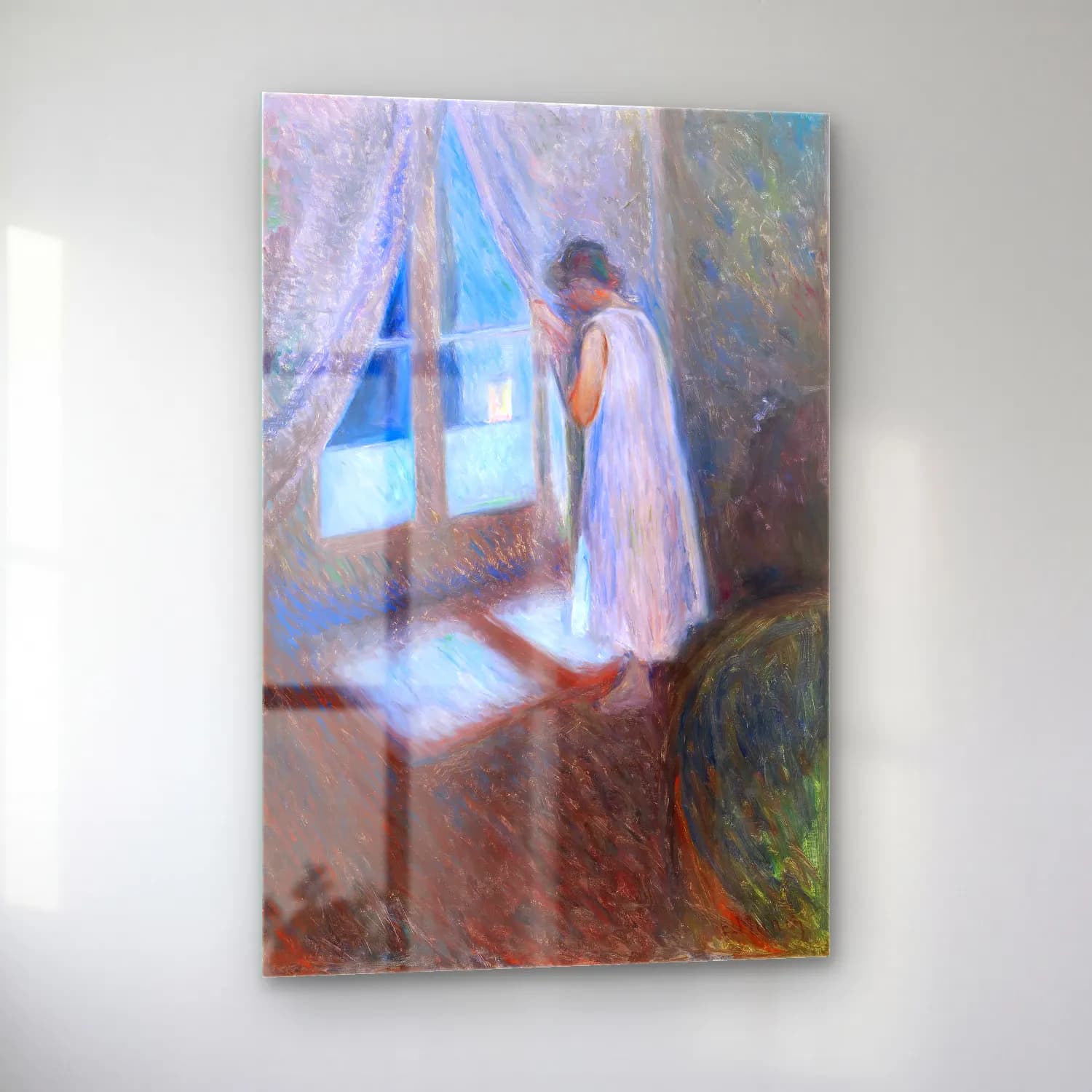 Edvard Munch – The Girl by the Window – Pastel Tonlar cam tablo — sol açıdan görünüm