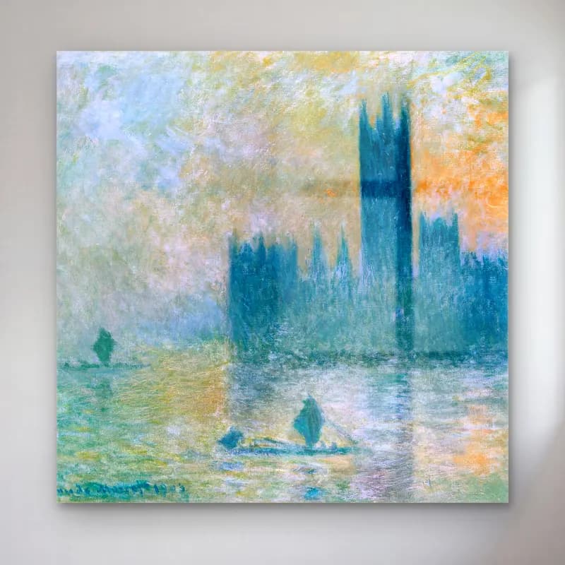 Claude Monet – The Houses of Parliament (Effect of Fog) – Pastel Tonlar cam tablo — Claude Monet – The Houses of Parliament (Effect of Fog) – Pastel Tonlar — empresyonist londra