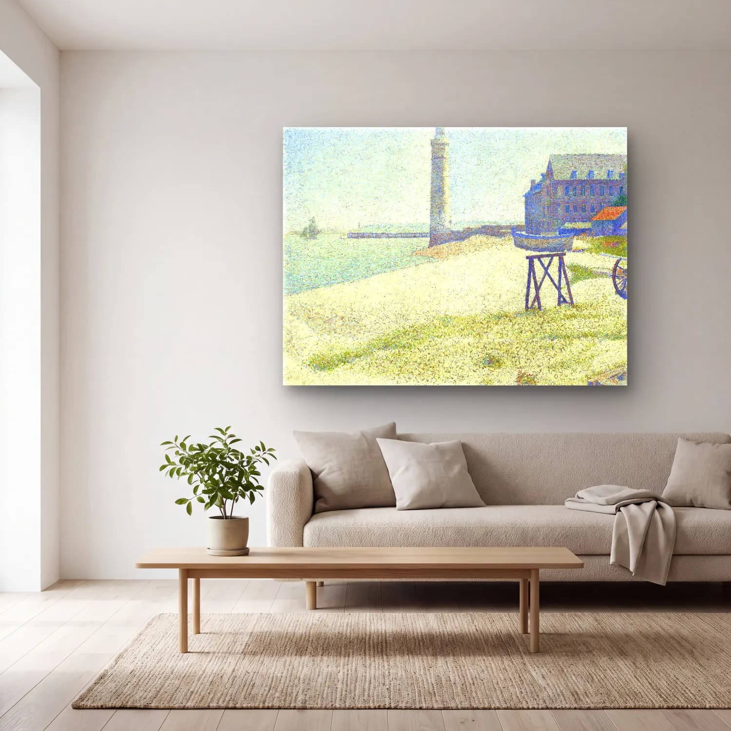 Georges Seurat – The Lighthouse at Honfleur – Pastel Tonlar cam tablo — açık renk salonda