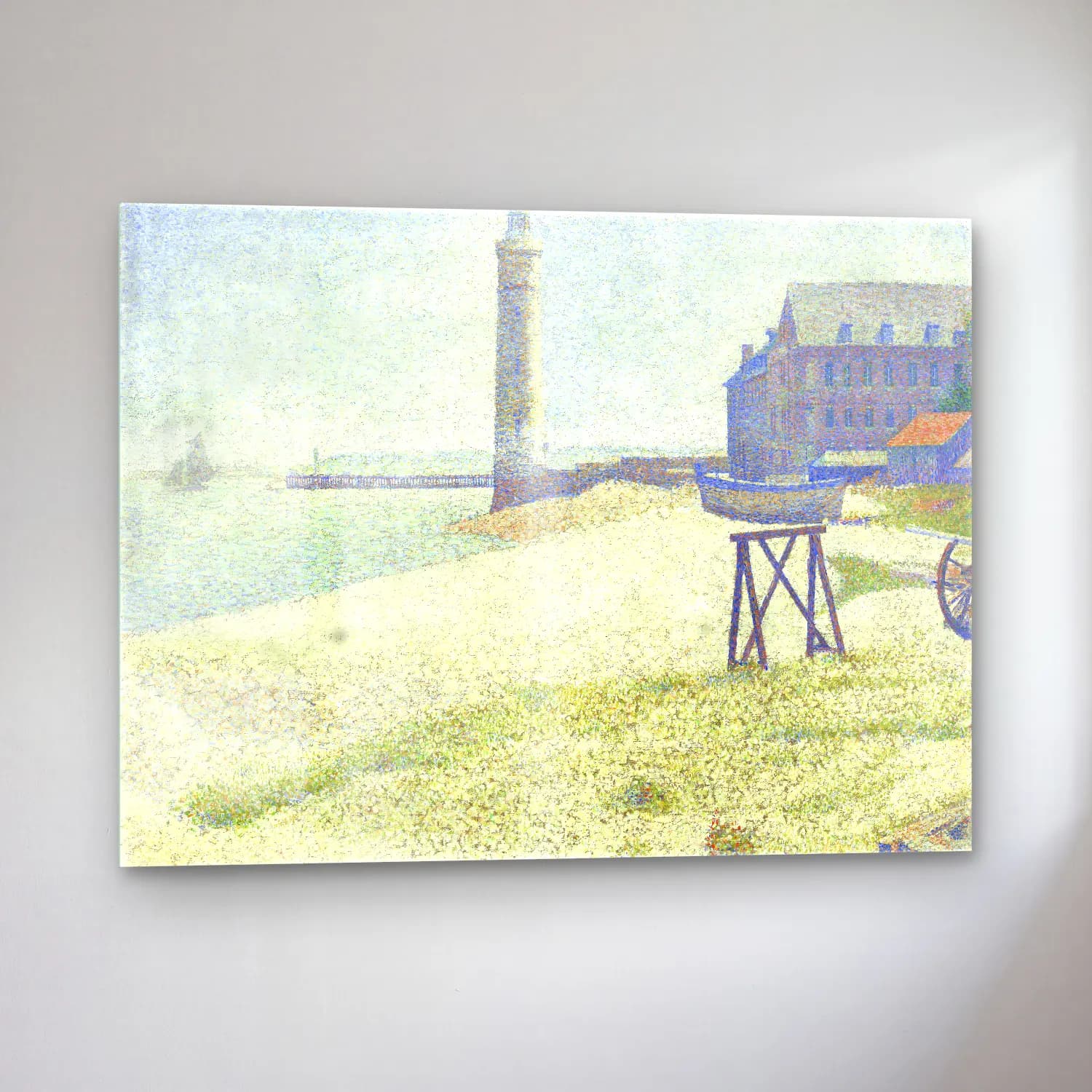 Georges Seurat – The Lighthouse at Honfleur – Pastel Tonlar cam tablo — sol açıdan görünüm