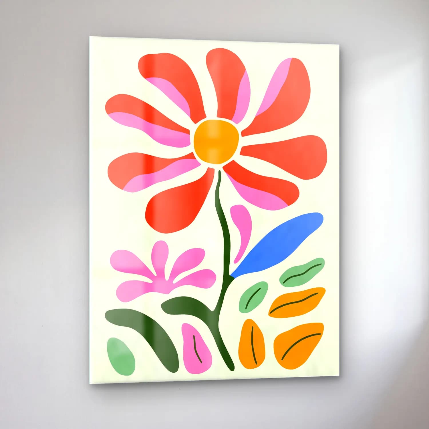 Boho Çiçek Deseni No. 57 cam tablo — sol açıdan görünüm