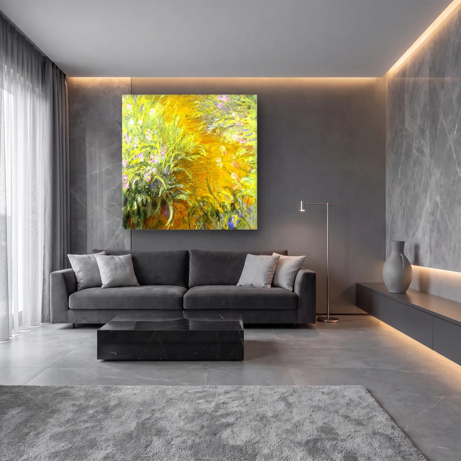 Claude Monet – The Path through the Irises cam tablo — lüks salon duvarında