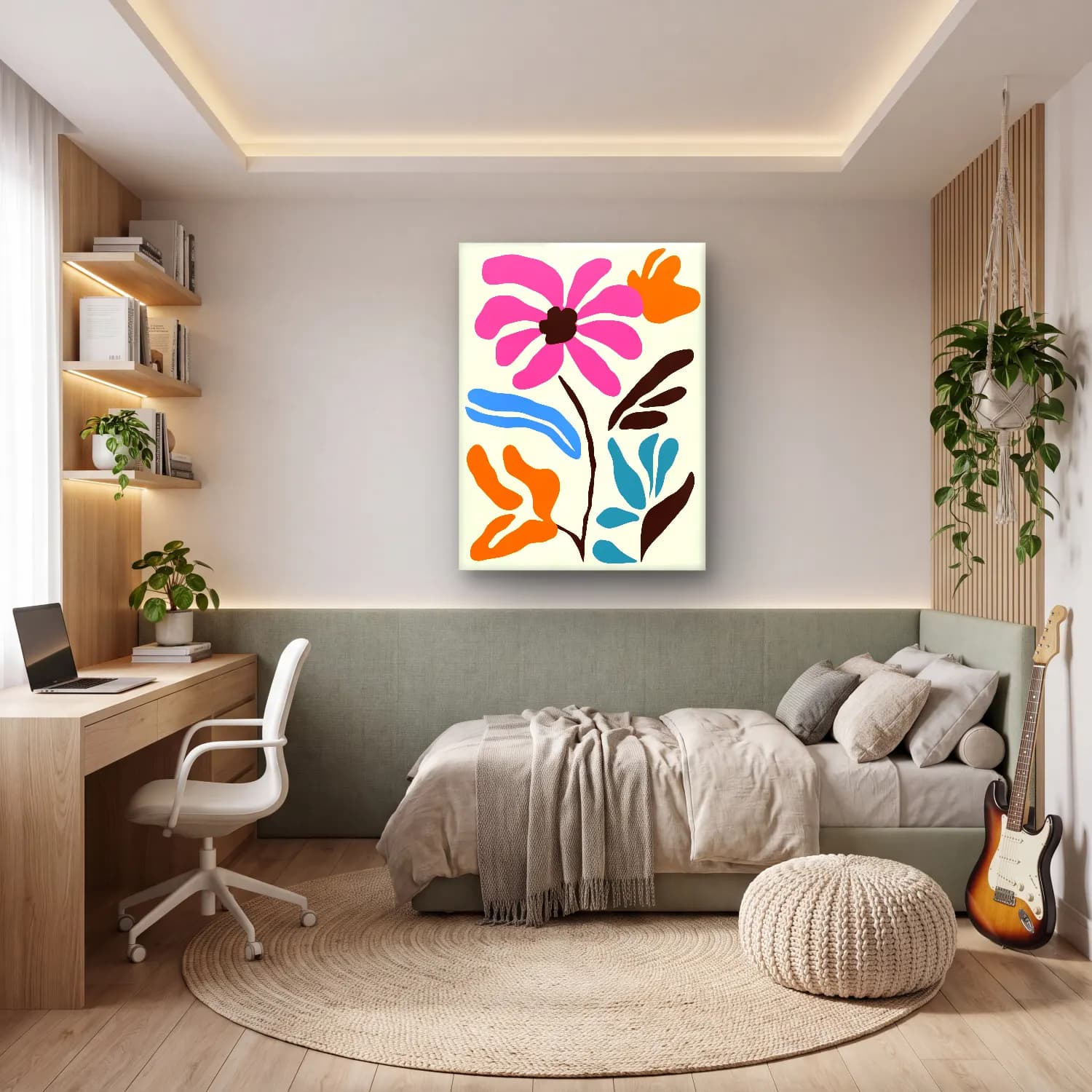 Boho Çiçek Deseni No. 58 cam tablo — genç odasında