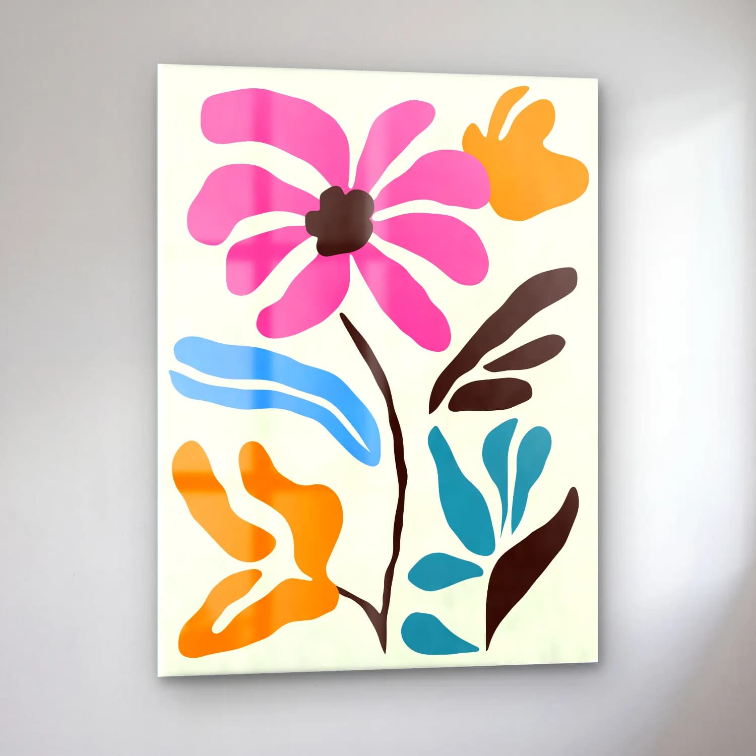 Boho Çiçek Deseni No. 58 cam tablo — sol açıdan görünüm