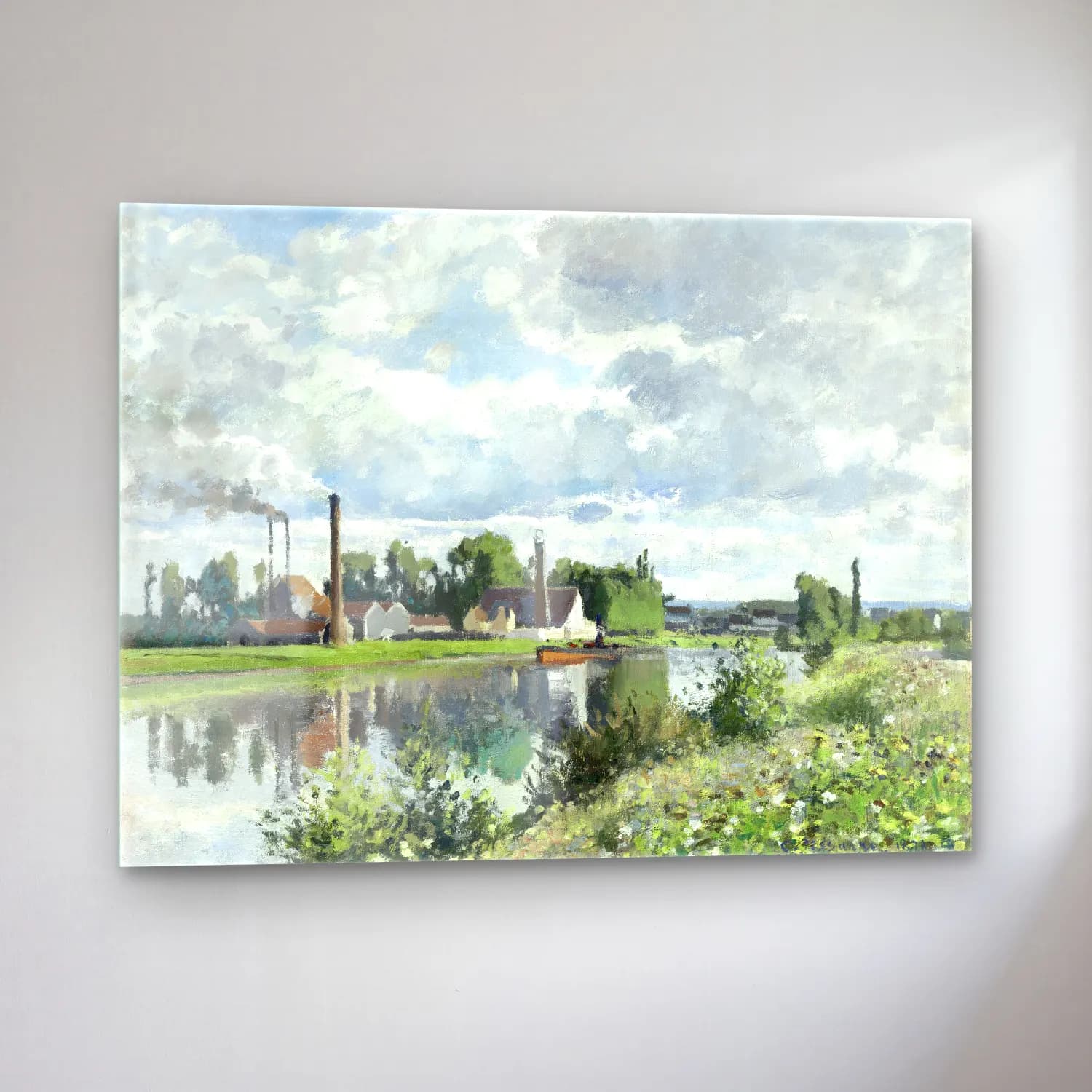 Camille Pissarro – The River Oise near Pontoise – Pastel Tonlar cam tablo — sol açıdan görünüm