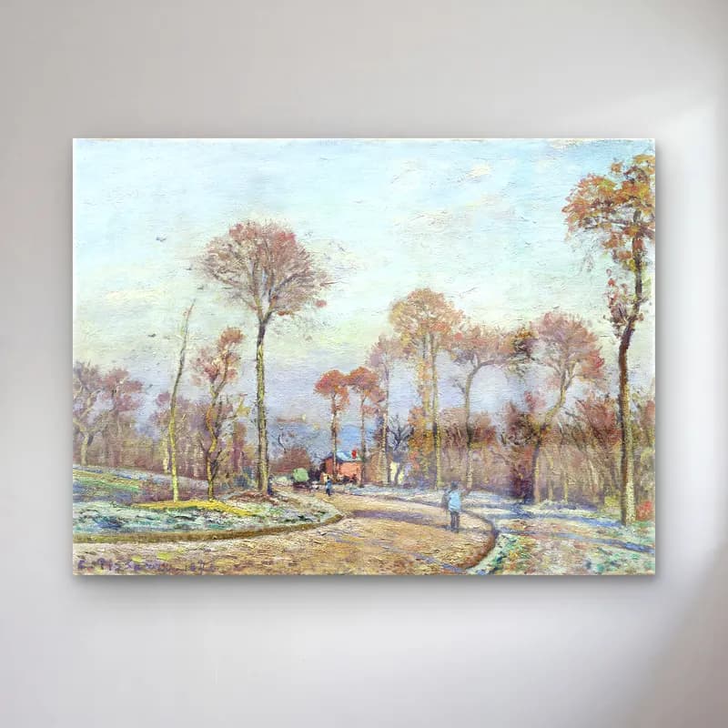 Camille Pissarro – The Road to Versailles, Louveciennes Morning Frost cam tablo — Camille Pissarro – The Road to Versailles, Louveciennes Morning Frost — empresyonist karlı kış manzarası