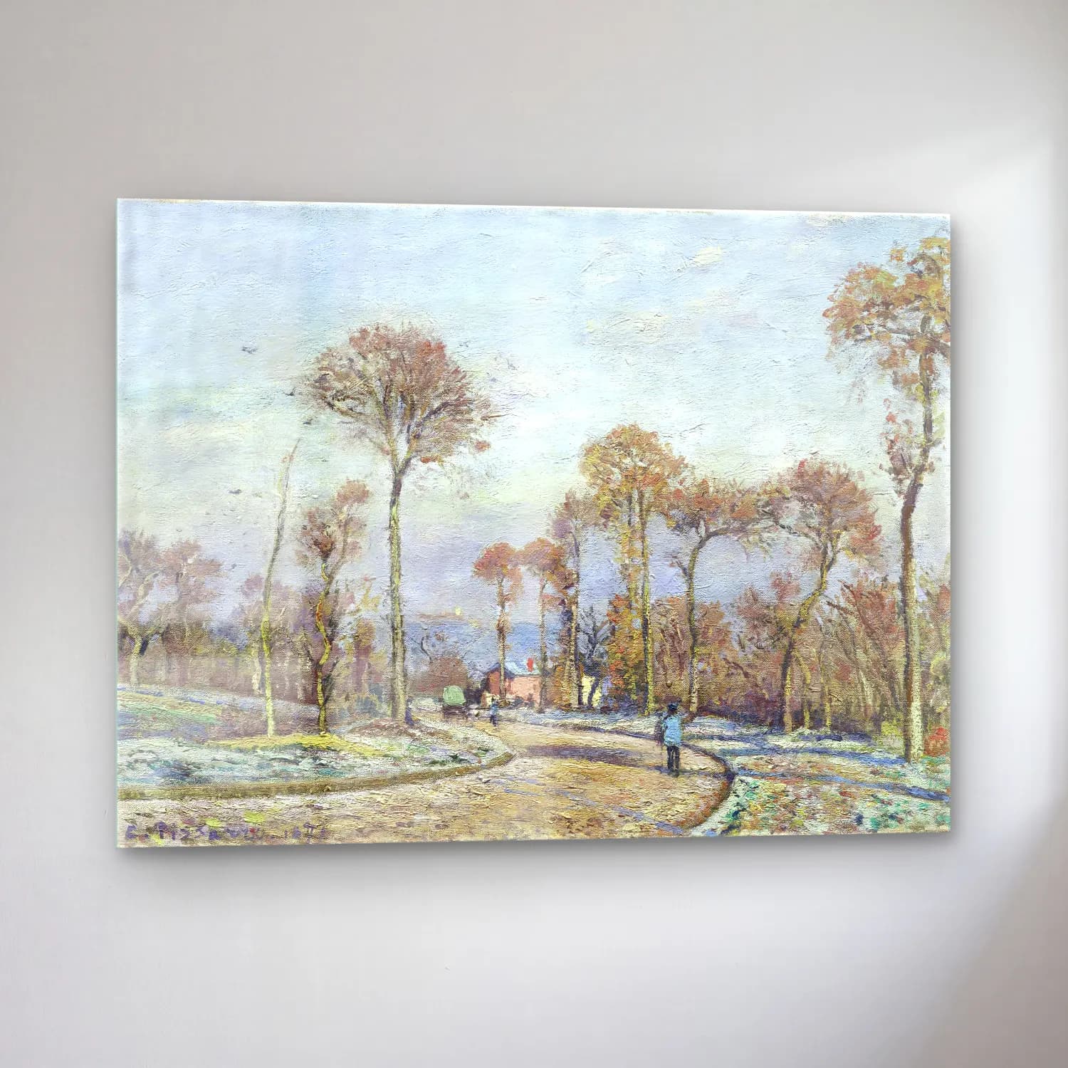 Camille Pissarro – The Road to Versailles, Louveciennes Morning Frost cam tablo — sol açıdan görünüm
