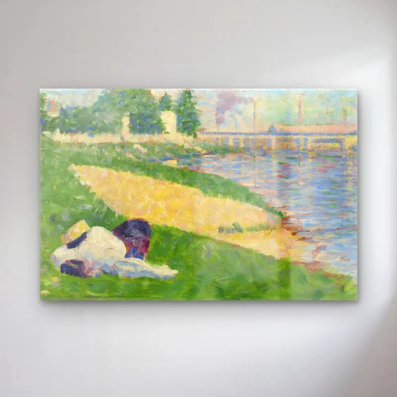 Georges Seurat – The Seine with Clothing on the Bank (Study for Bathers at… cam tablo — Georges Seurat – The Seine with Clothing on the Bank (Study for Bathers at… — empresyonist kırda nehir
