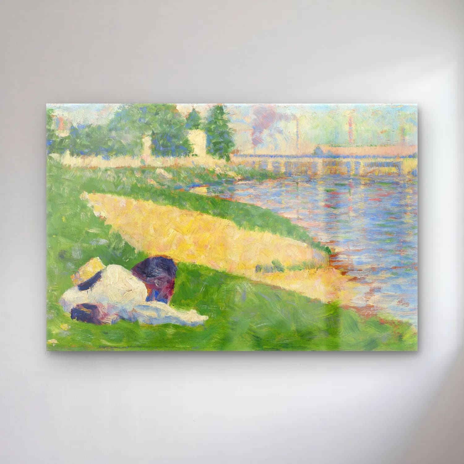 Georges Seurat – The Seine with Clothing on the Bank (Study for Bathers at… cam tablo — Georges Seurat – The Seine with Clothing on the Bank (Study for Bathers at… — empresyonist kırda nehir