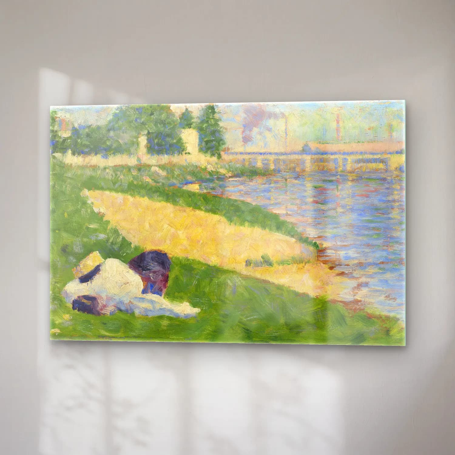 Georges Seurat – The Seine with Clothing on the Bank (Study for Bathers at… cam tablo — sağ açıdan görünüm
