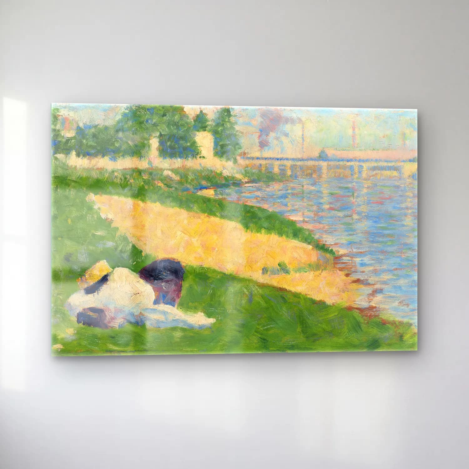 Georges Seurat – The Seine with Clothing on the Bank (Study for Bathers at… cam tablo — sol açıdan görünüm