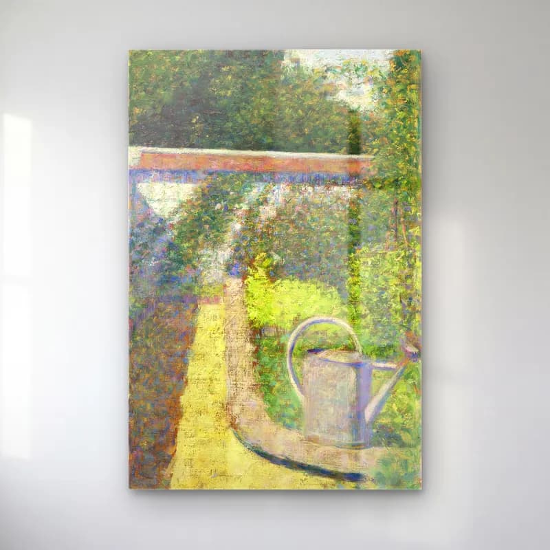 Georges Seurat – The Watering Can–Garden at Le Raincy (ca. 1883) cam tablo — Georges Seurat – The Watering Can–Garden at Le Raincy (ca. 1883) — empresyonist çiçek bahçesi